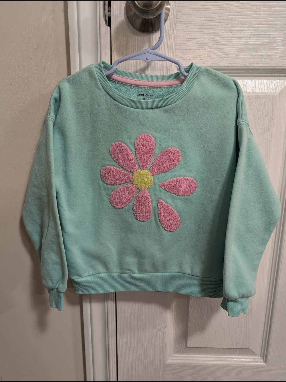 George Mint Green Sweatshirt with Pink Neck Trim